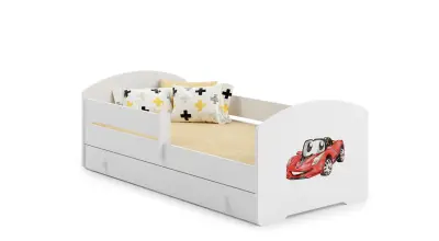 Luk - enojna postelja 160x80 bela, komplet predalov, vzmetnica, ograja