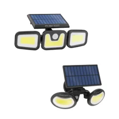2x COB LED solarni reflektor 10W 600lm in 8W 500lm s senzorjem gibanja z vrtljivimi glavami in 3 načini delovanja