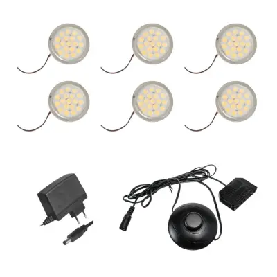 Set 6 pohištvenih LED svetilk 1,5W 12V 6600K z nožnim stikalom in 12V napajalnikom