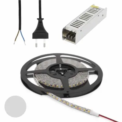 Set LED trak 9,6W/m 120 LED/m 4500K 5m + napajalnik 60W + priključna vrvica