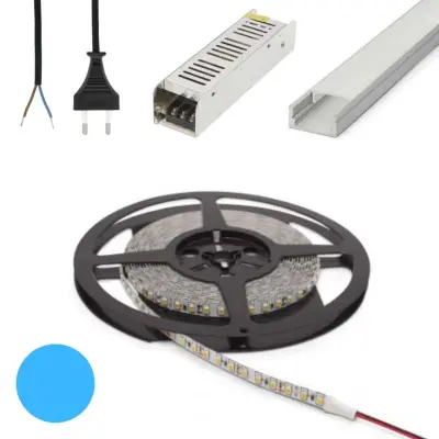 Set 5x 1m ALU profil mat + LED trak 9,6W/m 6500K 5m + napajalnik 60W + priključna vrvica