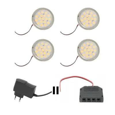 Set 4 pohištvenih LED svetilk 1,5W 12V 4000K in 12V napajalnikom