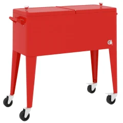 vidaXL Hladilni voziček s kolesi rdeč 92x43x89 cm