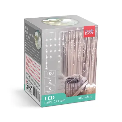 LED zavesa 100 LED 2,2m IP44 bela barva svetlobe