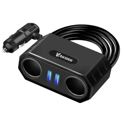 Dvojni avto razdelilec za vtičnico - vžigalnik 12V - 24V + USB 2.1A
