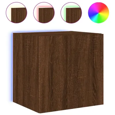 vidaXL Stenska TV omarica z LED lučkami rjavi hrast 40,5x35x40 cm