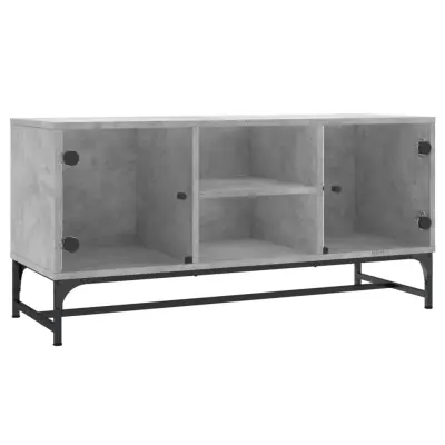 vidaXL TV omarica s steklenimi vrati betonsko siva 102x37x50 cm