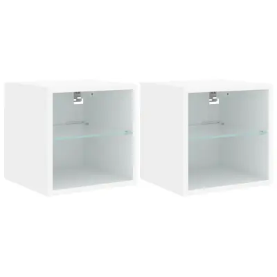 vidaXL Stenske TV omarice z LED lučkami 2 kosa bele 30x28,5x30 cm