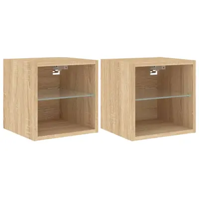vidaXL Stenske TV omarice z LED 2 kosa sonoma hrast 30x28,5x30 cm