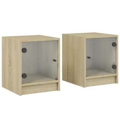 vidaXL Nočna omarica s steklenimi vrati 2 kosa sonoma hrast 35x37x42cm