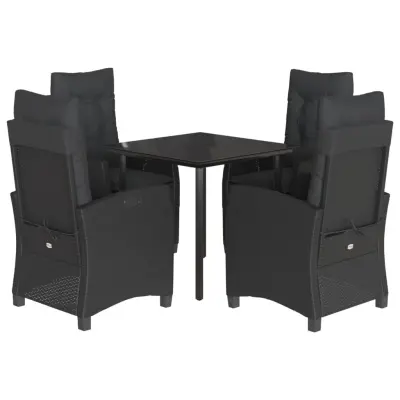 vidaXL Vrtna jedilna garnitura 5-delna z blazinami črn poli ratan