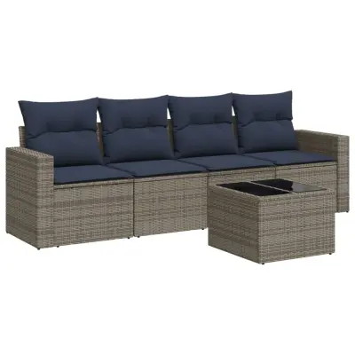 vidaXL Vrtna sedežna garnitura 5-delna z blazinami siv poli ratan