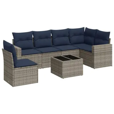 vidaXL Vrtna sedežna garnitura 7-delna z blazinami siv poli ratan