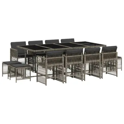 vidaXL Vrtna jedilna garnitura 13-delna z blazinami siv poli ratan