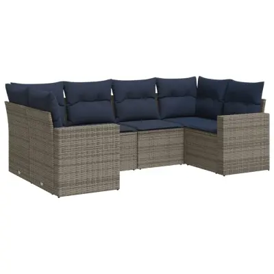 vidaXL Vrtna sedežna garnitura 6-delna z blazinami siv poli ratan