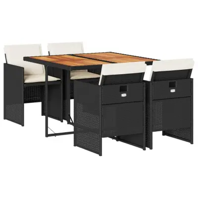 vidaXL Vrtna jedilna garnitura 5-delna z blazinami črn poli ratan