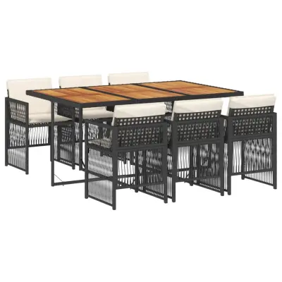 vidaXL Vrtna jedilna garnitura 7-delna z blazinami črna poli ratan