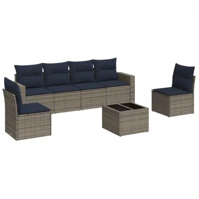 vidaXL Vrtna sedežna garnitura 7-delna z blazinami siv poli ratan