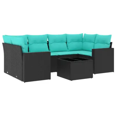 vidaXL Vrtna sedežna garnitura 7-delna z blazinami črn poli ratan