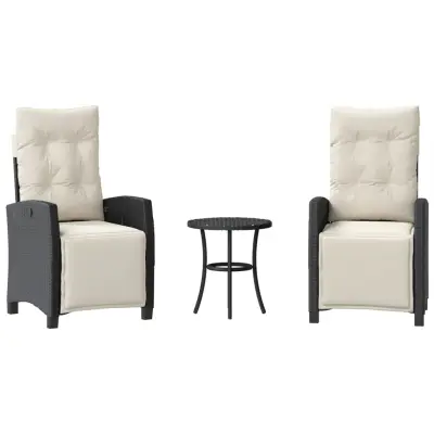 vidaXL Bistro garnitura 3-delna z blazinami črn poli ratan