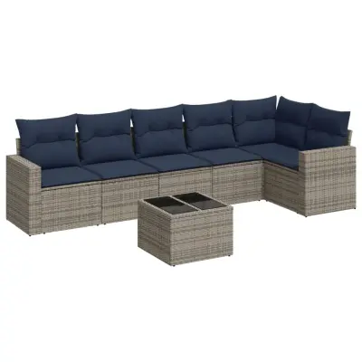 vidaXL Vrtna sedežna garnitura 7-delna z blazinami siv poli ratan