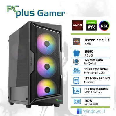 PCPLUS Gamer Ryzen 7 5700X/16GB/1TB/RTX 4060 8GB RGB/W11H gaming namizni računalnik