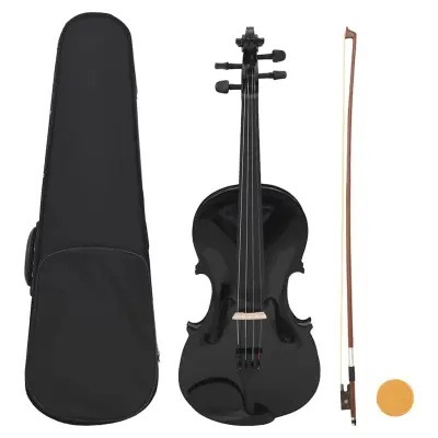 vidaXL Violina komplet z lokom in naslonom za brado črna 4/4
