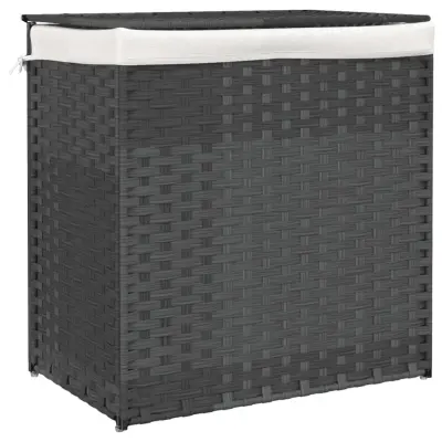 vidaXL Košara za perilo z 2 predelkoma siva 53x35x57 cm poli ratan