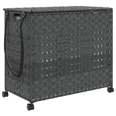 vidaXL Košara za perilo s kolesi siva 66x35x60 cm ratan