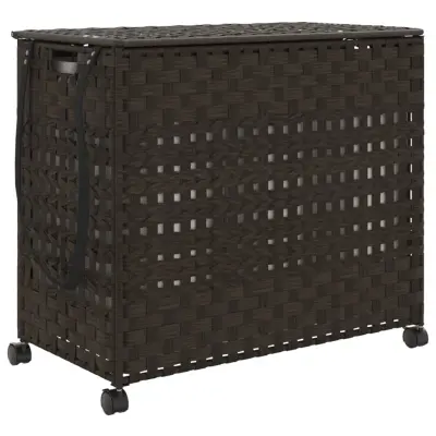 vidaXL Košara za perilo s kolesi temno rjava 66x35x60 cm ratan