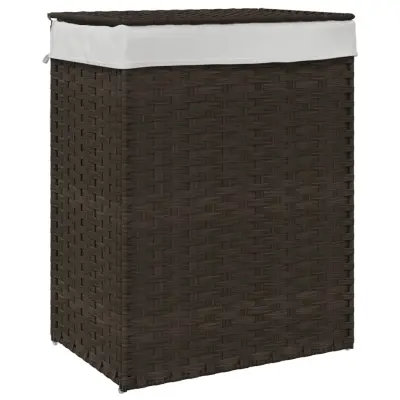 vidaXL Košara za perilo s pokrovom temno rjava 46x33x60 cm poli ratan