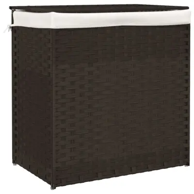 vidaXL Košara za perilo z 2 predelkoma rjava 53x35x57 cm poli ratan