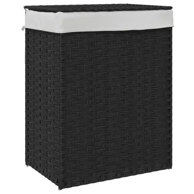 vidaXL Košara za perilo s pokrovom črna 46x33x60 cm poli ratan