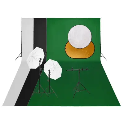 VidaXL Komplet za foto studio z lučmi, ozadjem in reflektorjem
