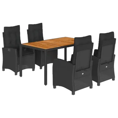 vidaXL Vrtna jedilna garnitura 5-delna z blazinami črn poli ratan