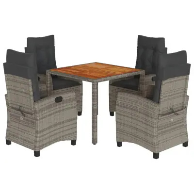 vidaXL Vrtna jedilna garnitura 5-delna z blazinami siv poli ratan