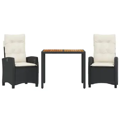 vidaXL Vrtna jedilna garnitura 3-delna z blazinami črn poli ratan