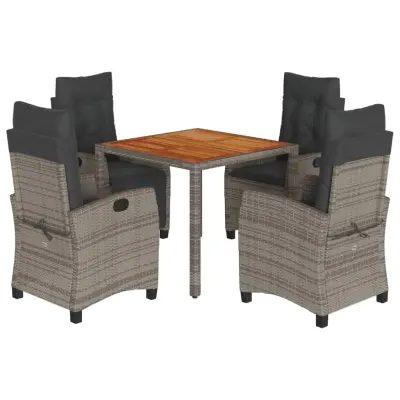 vidaXL Vrtna jedilna garnitura 5-delna z blazinami siv poli ratan