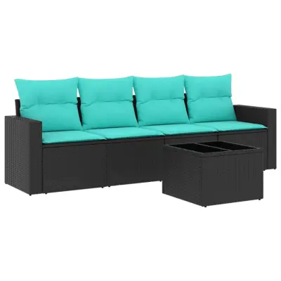 vidaXL Vrtna sedežna garnitura 5-delna z blazinami črn poli ratan