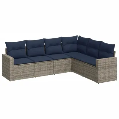 vidaXL Vrtna sedežna garnitura 6-delna z blazinami siv poli ratan