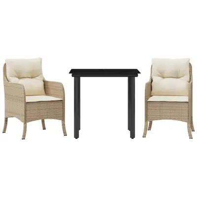 vidaXL Vrtna jedilna garnitura 3-delna z blazinami bež poli ratan