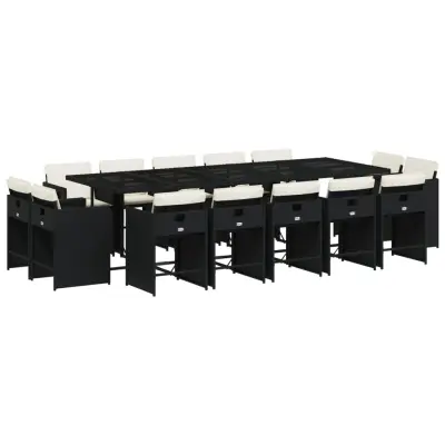 vidaXL Vrtna jedilna garnitura 15-delna z blazinami črn poli ratan