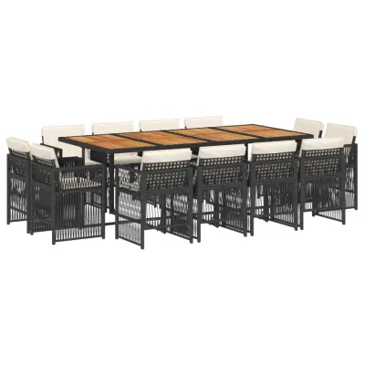 vidaXL Vrtna jedilna garnitura 13-delna z blazinami črn poli ratan