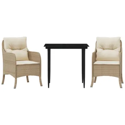 vidaXL Vrtna jedilna garnitura 3-delna z blazinami bež poli ratan