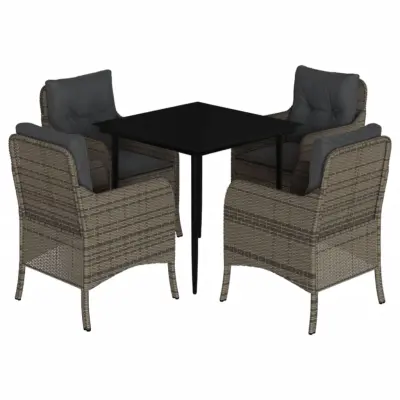 vidaXL Vrtna jedilna garnitura 5-delna z blazinami siv poli ratan