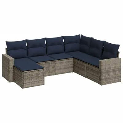 vidaXL Vrtna sedežna garnitura 7-delna z blazinami siv poli ratan