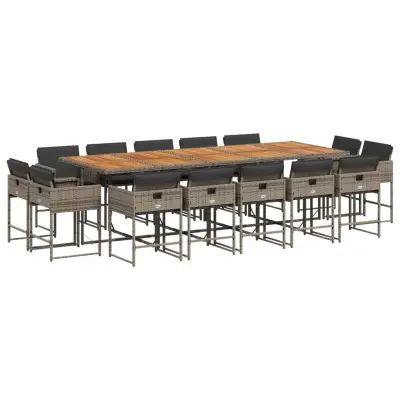 vidaXL Vrtna jedilna garnitura 15-delna z blazinami siv poli ratan