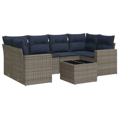 vidaXL Vrtna sedežna garnitura 7-delna z blazinami siv poli ratan