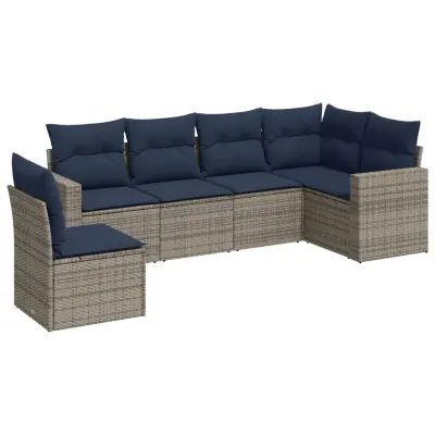 vidaXL Vrtna sedežna garnitura 6-delna z blazinami siv poli ratan