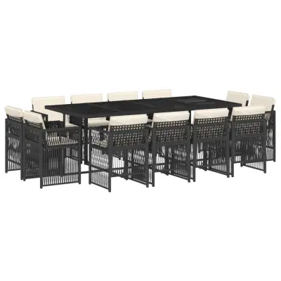 vidaXL Vrtna jedilna garnitura 13-delna z blazinami črn poli ratan